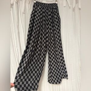 Checkered Black and White Wide-Leg Pants